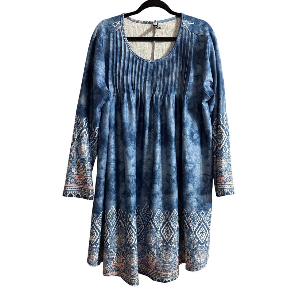 Diva D Women's Plus Size Tie Dye Blue & White Boho Short Dress Size 2XL